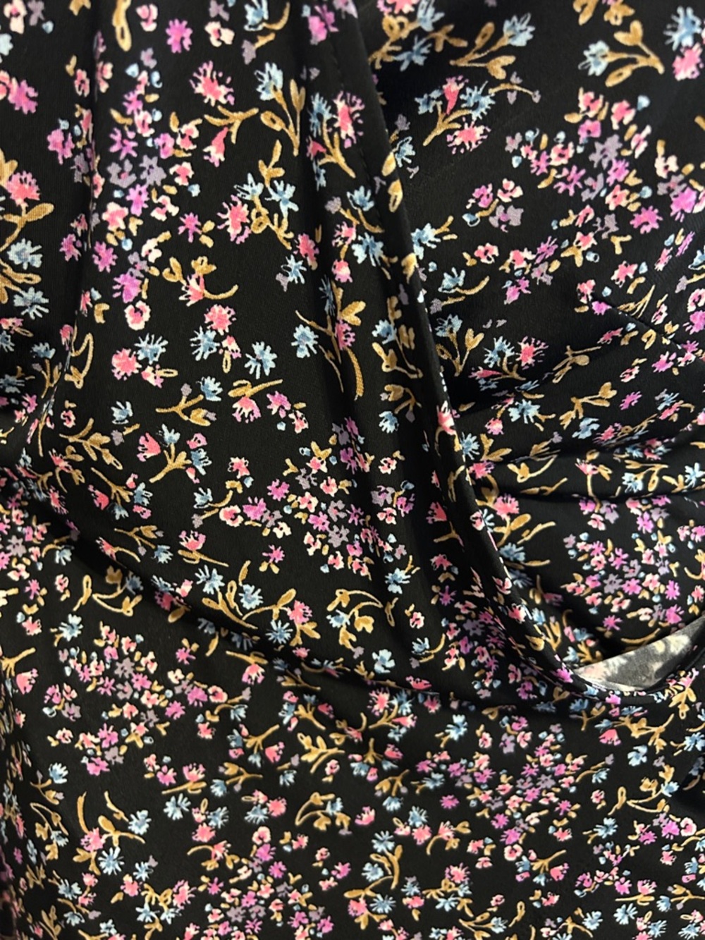 torrid Black Floral Wrap Blouse with Pink and Blue Sprigs - Picture 3 of 3
